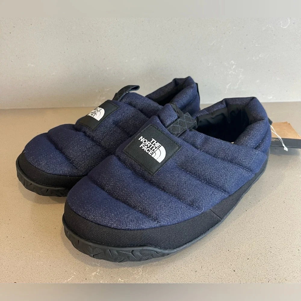 NEW The North Face Men's Nuptse Mule Slippers Shoes Dark Denim TNF Black Size 10 - Picture 2 of 13